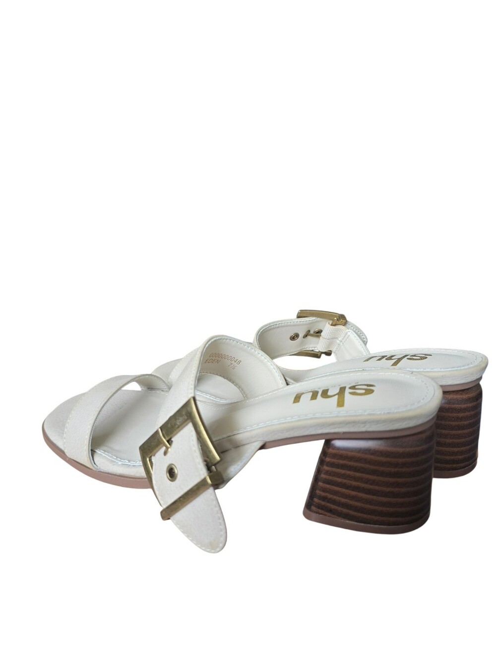 New ShuShop Women's Ivory Buckle Strap Mules | Eden Sandals| Size 7.5